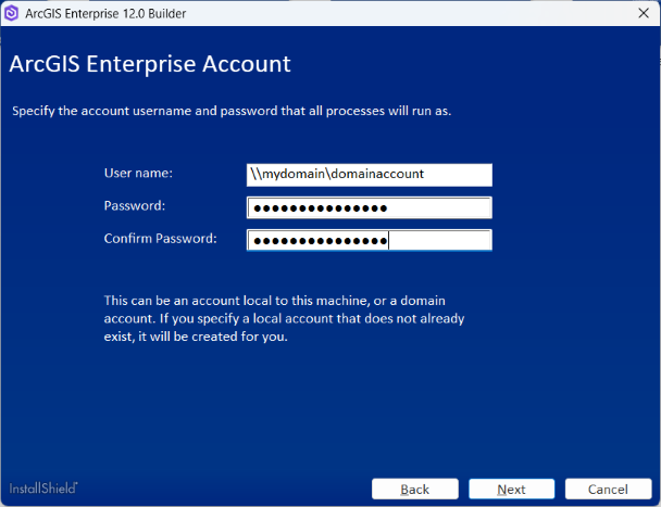 If you enter a domain account, it must already exist. If you enter a domain account, it must already exist.